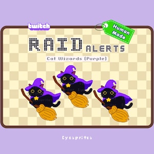 Black Cat Twitch Raid Alerts in Purple Cloak: Flying Wizard Cats  [GIF & WEBM]