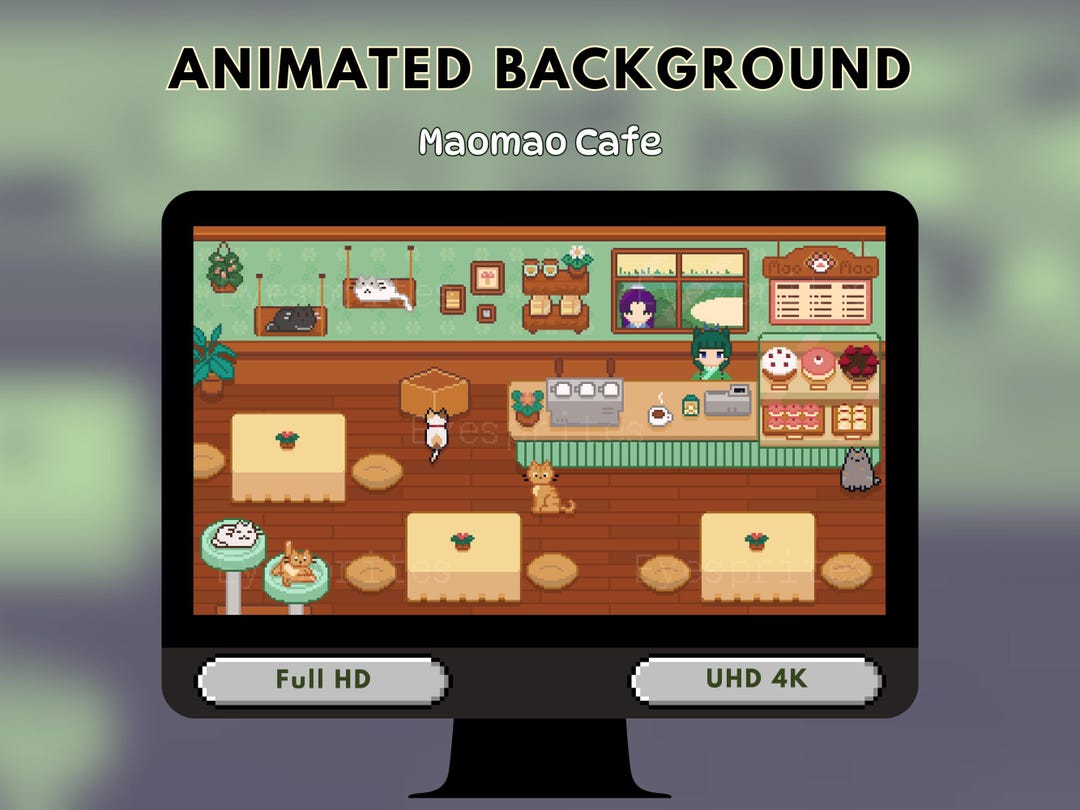 Pixel Art Animated Background | Maomao Cat Cafe - Etsy