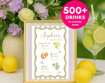 Spritz Bar Menu Template Editable Canva Cocktail Menu Sign Aperol Spritz Station Bar Menu Sign Birthday Bridal Shower Bachelorette Party