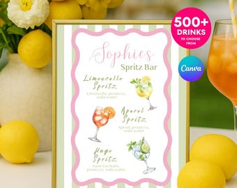 Letrero para menú de bar Spritz, letrero para bar de bodas, letrero para bebida de autor, Aperol Spritz, Limoncello Spritz, decoración para fiesta de despedida de soltera, letrero para despedida de soltera