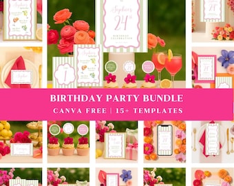 気まぐれな誕生日パーティーセット スプリッツバーメニューテンプレート 編集可能なCanva アペロールスプリッツステーションバーメニュー ブライダルシャワー 独身パーティー ガーリーな雰囲気