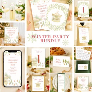Carousel Christmas Party Bundle Canva Templates Editable Holiday Invitation Games Signs Menu Decor White Christmas Cute Bundle Customizable