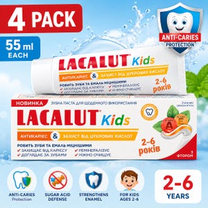 4x Lacalut Kids Toothpaste 2-6 Years Anti-Caries Sugar Acid Protection 55ml