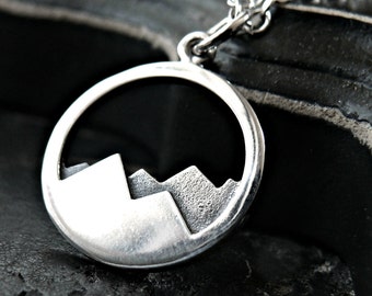 Sterling Silver Mountain Range Necklace, Silver Mountain Charm Necklace, Outdoors Mountain Necklace, Colorado Mountain Range Necklace