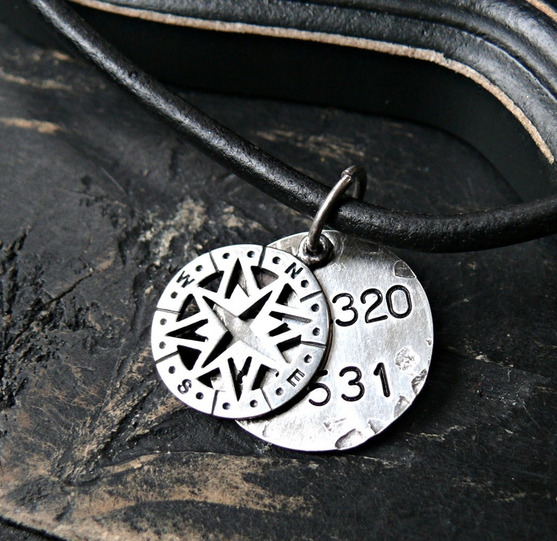 Mens Sterling Silver Compass Necklace Etsy