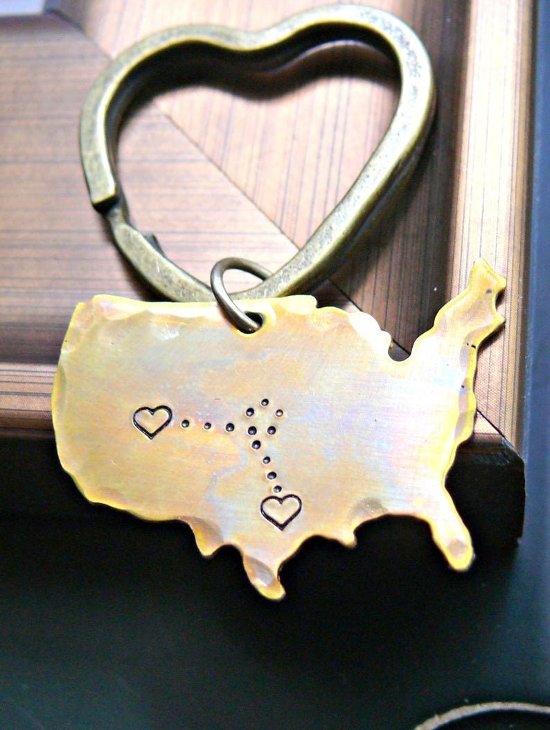 United States Custom Location Keychain USA keychain Long Etsy