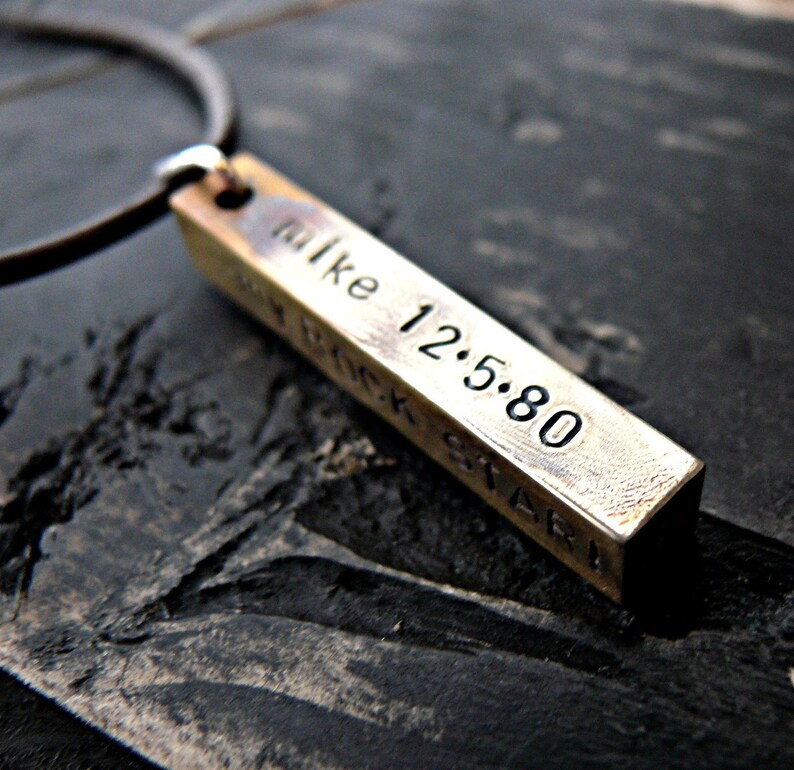 Mens Hand Stamped Bar Necklace Mens Personalized Necklace Etsy