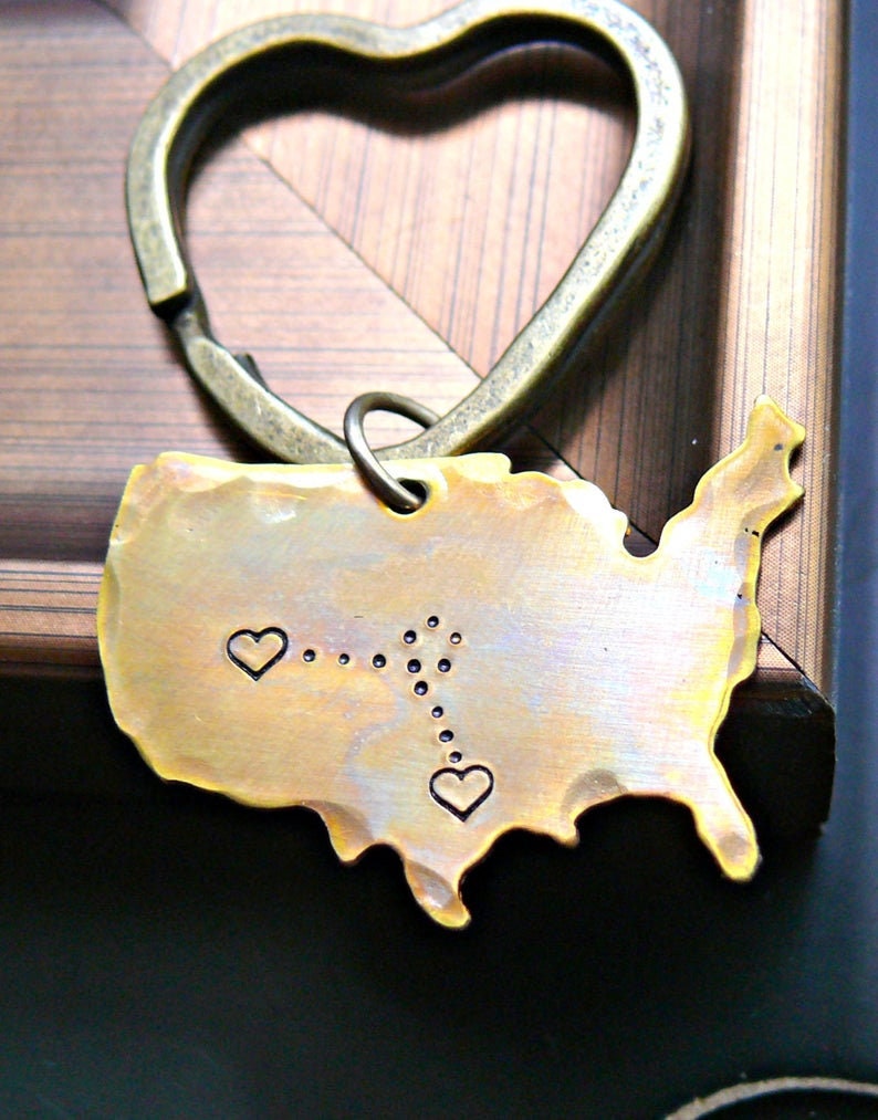 United States Custom Location Keychain USA keychain Long Etsy