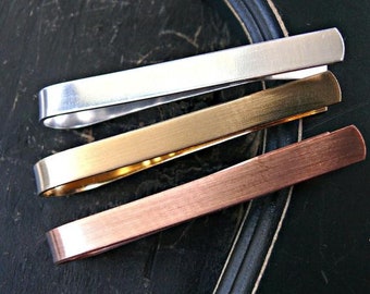 Men's Matte Brushed Metal Tie Bar Clips, Rose Gold, Silver, Gold