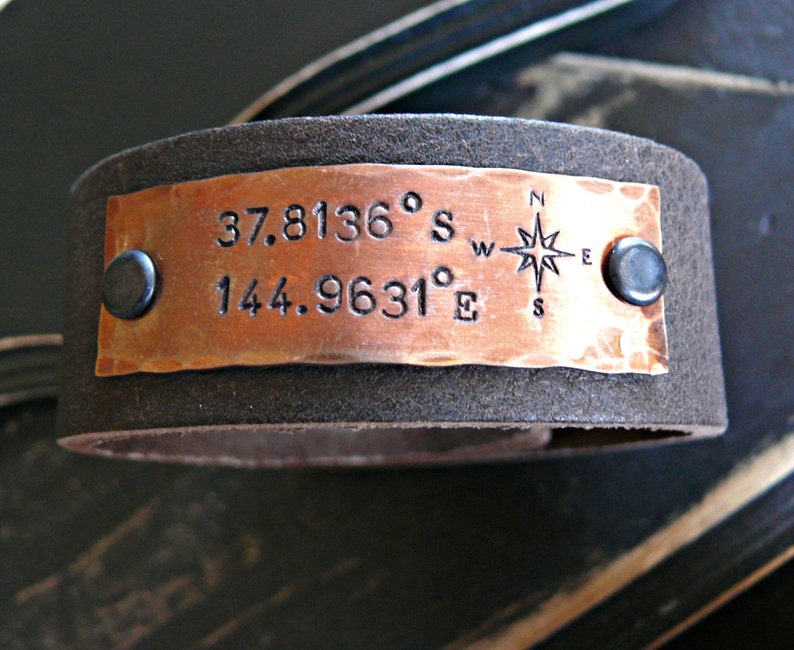 Hand Stamped Mens Leather Bracelet Mens Personalized Etsy