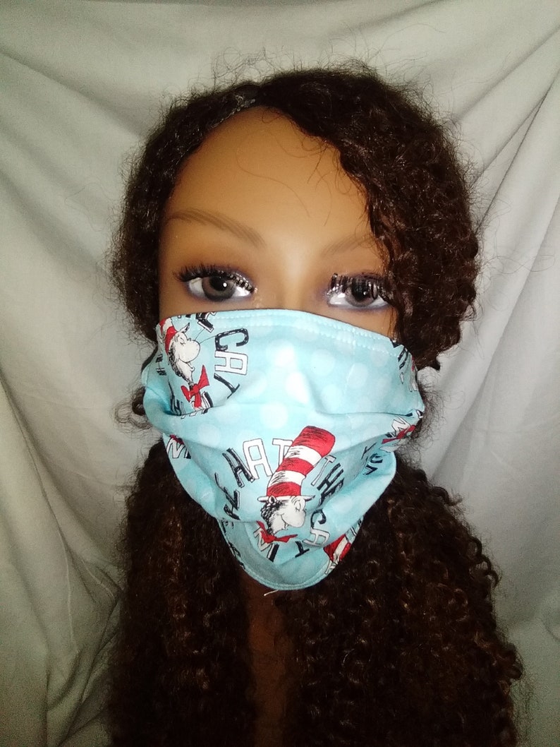 Cat in the Hat Face Mask Fabric Face Mask Hand Sewn. USA Etsy