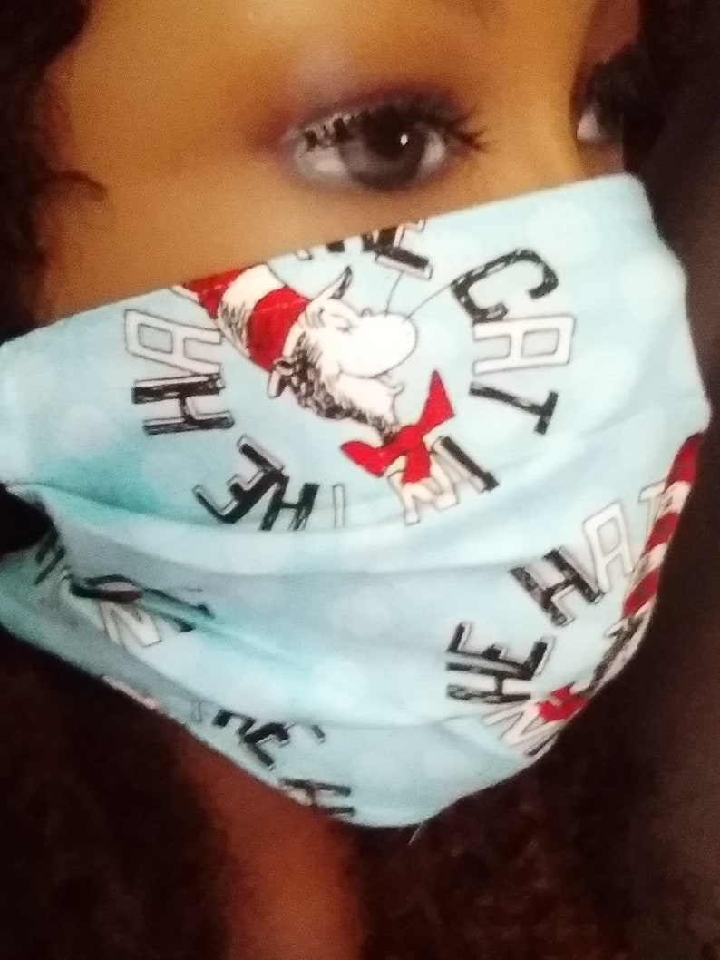 Cat in the Hat Face Mask Fabric Face Mask Hand Sewn. USA Etsy