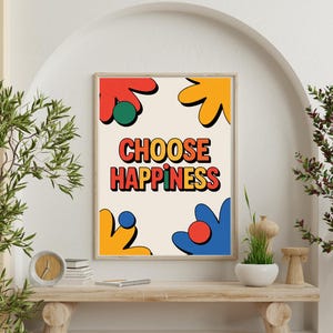 Choose Happiness Wall Art – Colorful Printable Motivational Quote with Bold Design | Uplifting Home Decor for Positivity & Inspiration