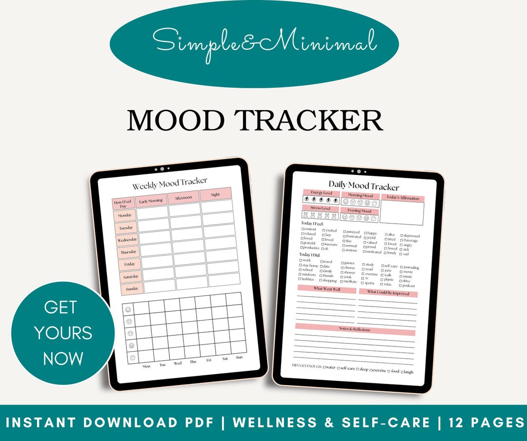 Daily Mood Tracker Journal, Mood, Energy & Stress Log for Mental Health ...