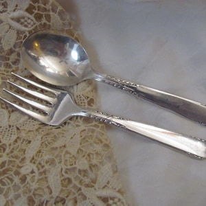 Brookwood Pattern // Silver Plate Small Baby Infant Fork Spoon Set // Vintage Antique Flatware Silverware // More to choose from in my shop