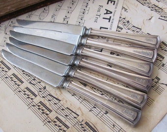 George Washington 1913 // 6 Silver Plate Hollow Handle Cheese Fruit Knives - Alvin Silmet Silver - Monogrammed B // Antique Silverware