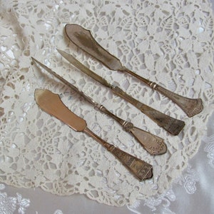 3 Antike Silberplatte Master Buttermesser Verzierte seltene sehr alte Muster // Vintage Silber Besteck Besteck