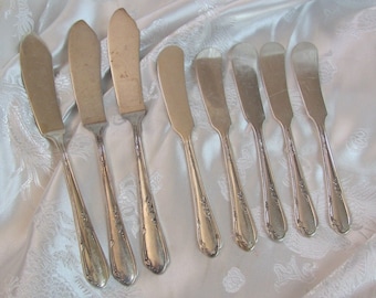Meadowbrook Pattern - Set of 5 Silver Plate Spreader Knives 3 Master Butter - 1881 Rogers Oneida // Vintage Antique Silverware Flatware