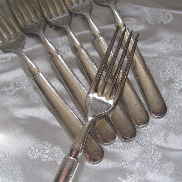 6 Antique Silver Plate Dinner Forks - 1847 Rogers - Heavy Solid Handles Early Century // Vintage Silverware Flatware Dinnerware