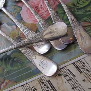 Lorne  1878 Pattern // Spoons Silverware Set 6 Silver Plate Teaspoons Mono B // Vintage Antique Flatware Rare Patterns