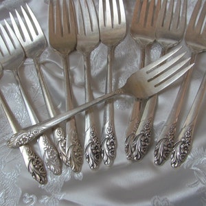 Evening Star 1950 Pattern // Set of 11 Silver Plate Salad Forks Silverware Flatware No Mono // Community image 1