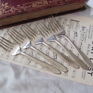 Argosy 1926 Pattern - 5 Silver Plate Salad Dessert Forks - Vintage Antique Flatware Silverware cutlery