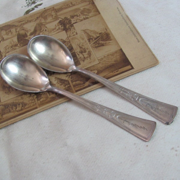 Set of 2 Antique Silver Plate Jelly Sugar Serving Spoon 5.5" Long // Maker JAH // Super Rare Monogrammed