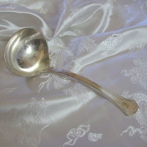 Pompeian Pattern - Gravy Cream Sauce Soup Silver Plate Monogrammed T // Vintage Antique Flatware SIlverware Cutlery