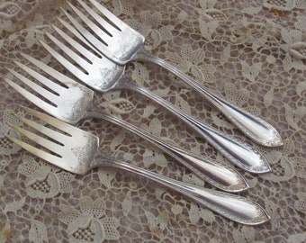 Sheraton Pattern // 4 Silver Plate Salad Dessert Forks Silverware Flatware