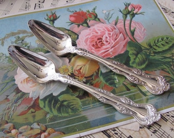2 Ornate Antique Vintage Silver Plate Fruit Spoons - Orient 1904 Pattern - RARE // SIlverware Flatware