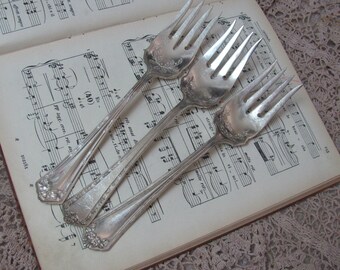 Lot of 3 Vintage Silver Plate Large Serving Cold Meat Forks - Assorted Mismatched Ornate Fancy Patterns