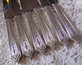 Insico Knives - Set of 6 Silver Plate Hollow Handle Dinner Knives French Blade Stainless Steel - Vintage Antique Flatware Silverware