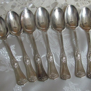 Garland 1910 Pattern // 7 Vintage Silver Plate Small Demitasse Coffee Espresso Spoons 4.5" 11.5cm Long - Vintage Antique Silverware Flatware