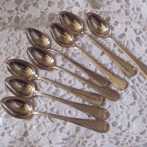 Set of 8 Vintage Silver Plate Gold Tone Small Demitasse Coffee Spoons 4.5" long -  "Imans" No Mono
