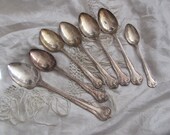 Spoons Set of 7 Ornate Silver Plate Demitasse Tablespoons Serving Spoon - Sheffield England Webber Hill