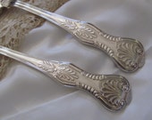 Kings Large Spoons - Silverware - 2 Stainless Steel Serving Spoons - Kings Pattern Reed Barton - MINT