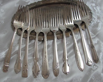 Lot 10 Silver Plate Dinner Forks - Mixed Assorted Mismatched Patterns // Vintage Antique Flatware Silverware cutlery // Much more in my shop
