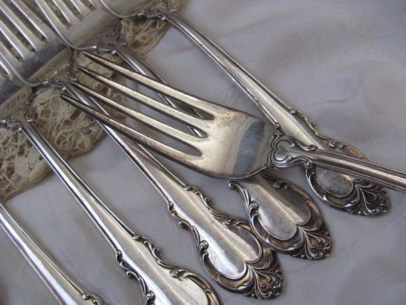 Silver Fashion 1957 Holems Edwards Set of 6 Silver Plate Dinner Forks 3 Salad