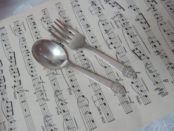 Baby Silverware Set - Silver Plate Small Baby Fork Spoon - King Cedric  Pattern