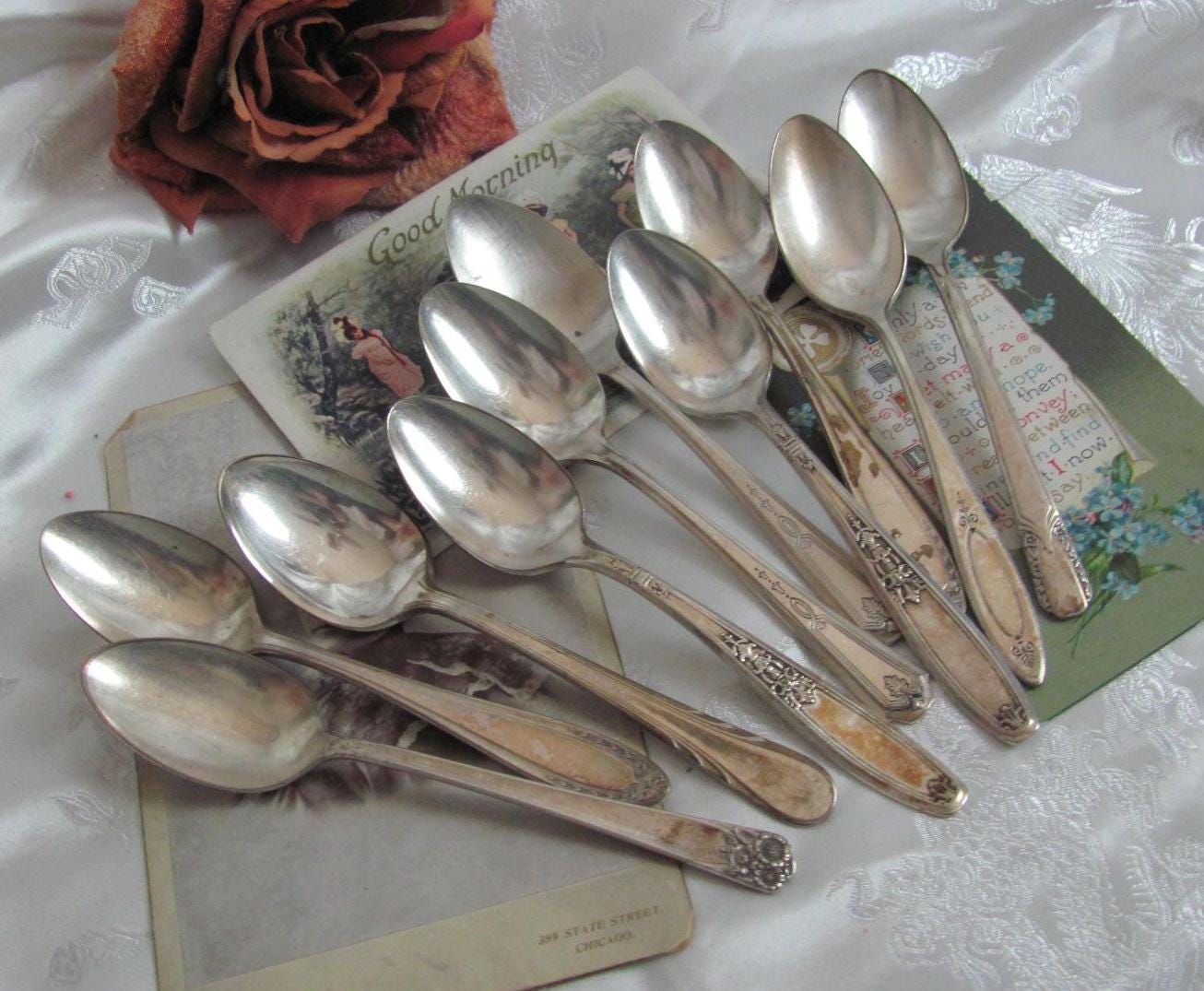 Lot De 10 Cuillères à Café FR.GAST Bronze Doré – Vintage, Couverts Dorés Anciens, Service Dessert