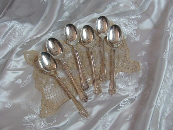 Her Majesty 1931 Set of 6 Matching Silver Plate Tablespoons Table Spoons  Oval Soup No Mono Many Others to Choose From in My Shop 