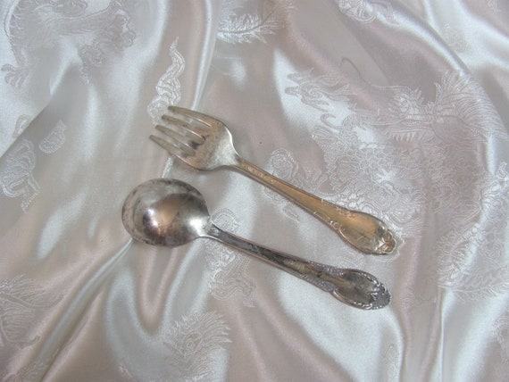 Baby Silverware Set Silver Plate Small Baby Fork Spoon Oneida Ltd