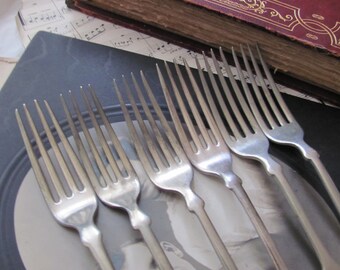 銀食器 - アンティークシルバーニッケルディナーフォーク7本アソート