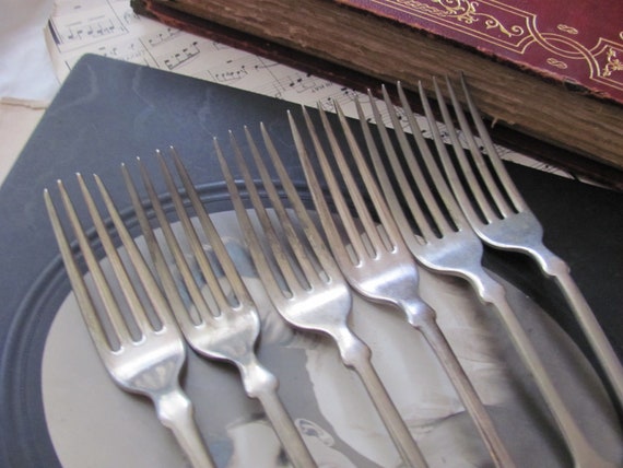 銀食器 - アンティークシルバーニッケルディナーフォーク7本アソート