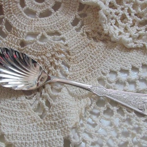 Antique Silver Plate Sugar Berry Spoon Shell Bowl - Imperial // Vintage Silverware Flatware  Ornate Rare Patterns 19th Century 1800&#39;s