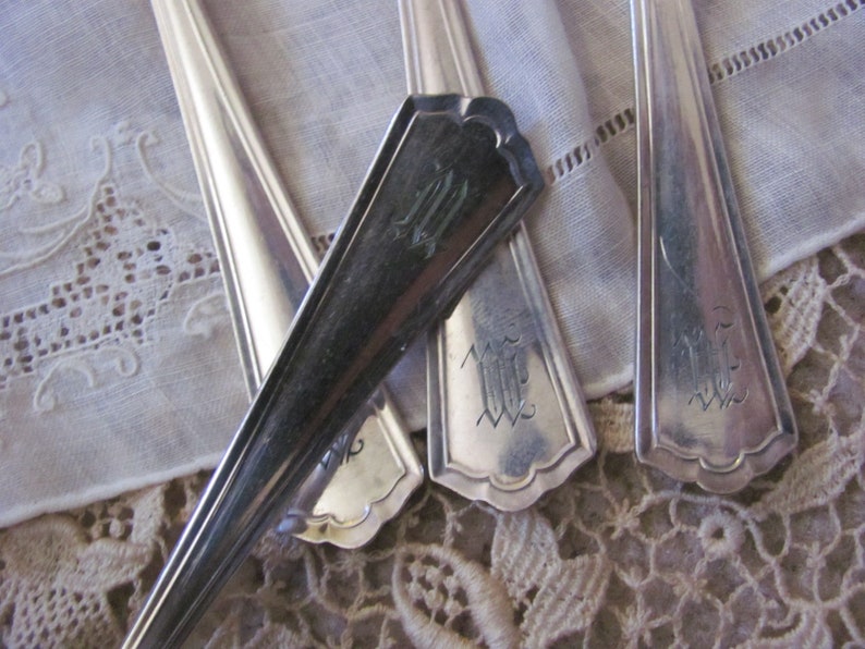 Hudson 1917 Silverware Set 4 Silver Plate Teaspoons Matching Pattern Wallace Mogogrammed M