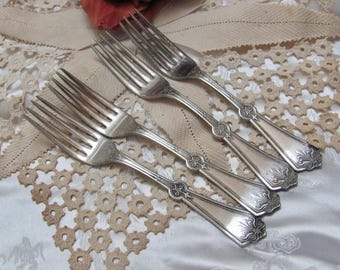 Persisches Muster 1879 // 4 schöne Silberplatten-Gabeln Silberbesteck // Antikes Vintage-Silberbesteck Besteck Rogers