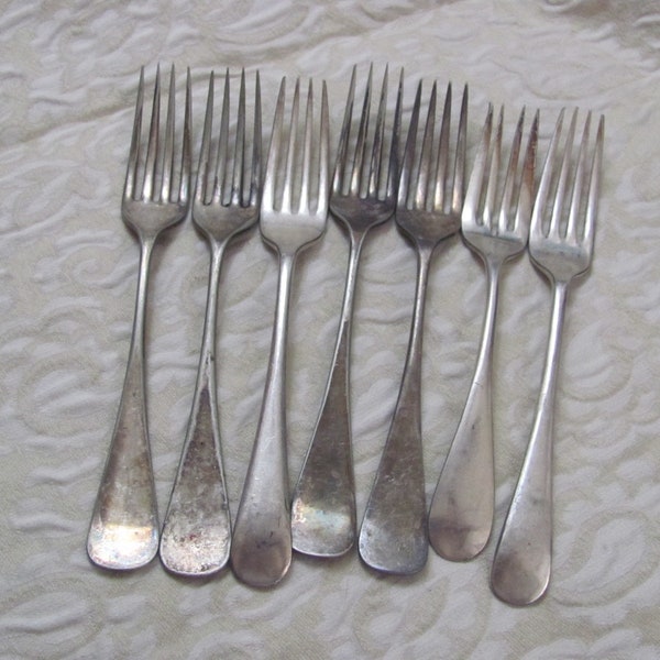 Lot of 7 Silver Plate Nickel Antique Vintage Dinner Forks Craft Worn Early Century