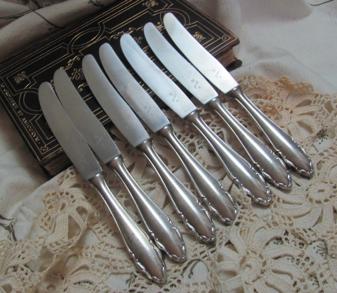 6 Vintage Silver Plate Stainless Blade Dinner Knives - JA Henckels