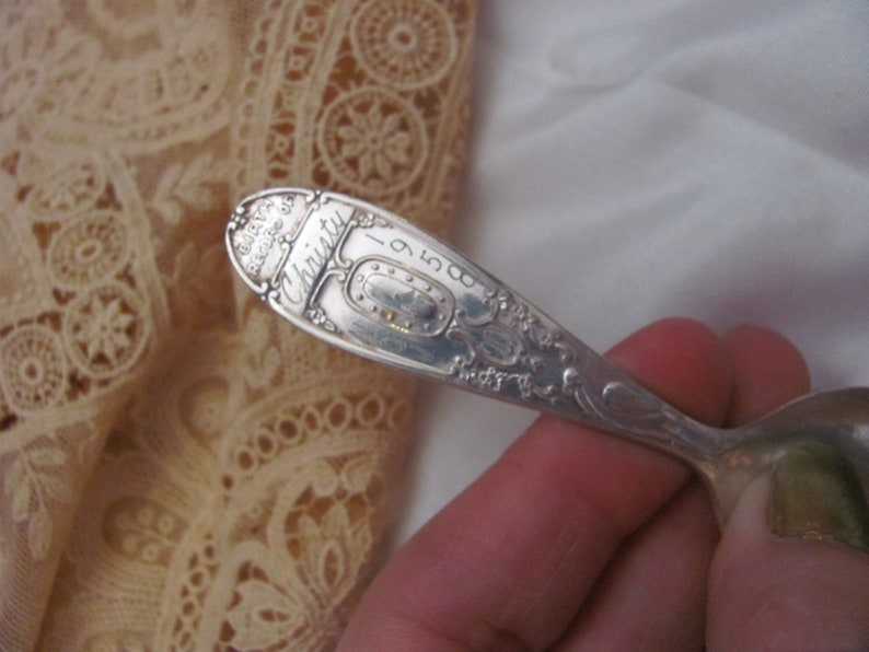 Antique Silver Plate Small Baby Spoon Engraved Birth Record Etsy